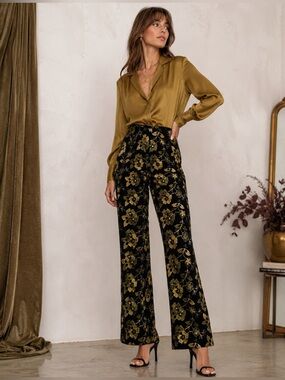 Vintage Renfrew Embroidered Pants 🌿 Black Gold Floral High Waist Boho Small